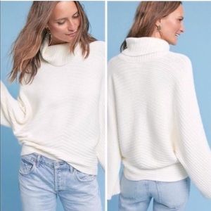 Moth x Anthro White Rib Knit Cowl Neck Sweater